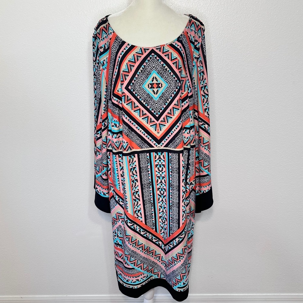 Vacation Geometric Tribal Print Dress Women 3X Multi-Color